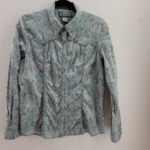 Shyanne Shirt Women's XL Green Paisley Floral Pearl Snap Western Long Sleeve